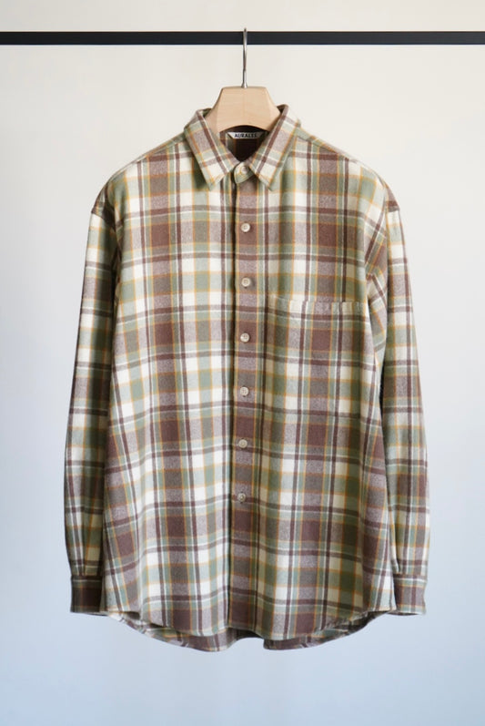 CASHMERE SILK CHECKED FLANNEL BIG SHIRT