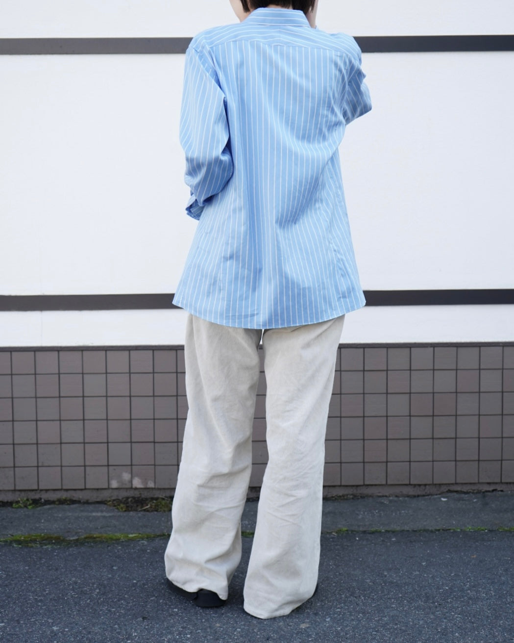 COTTON SILK STRIPE DOUBLE-CUFF SHIRT