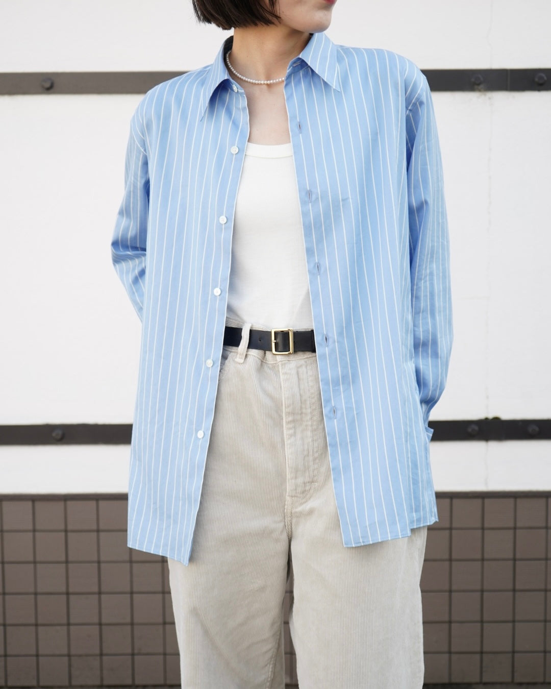 COTTON SILK STRIPE DOUBLE-CUFF SHIRT