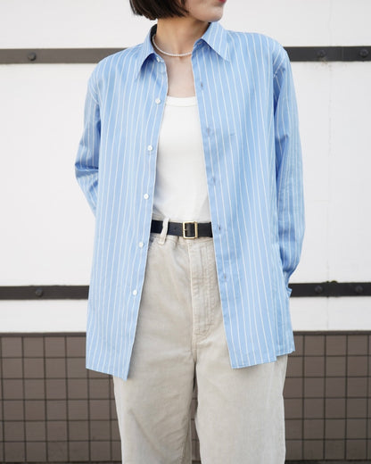 COTTON SILK STRIPE DOUBLE-CUFF SHIRT