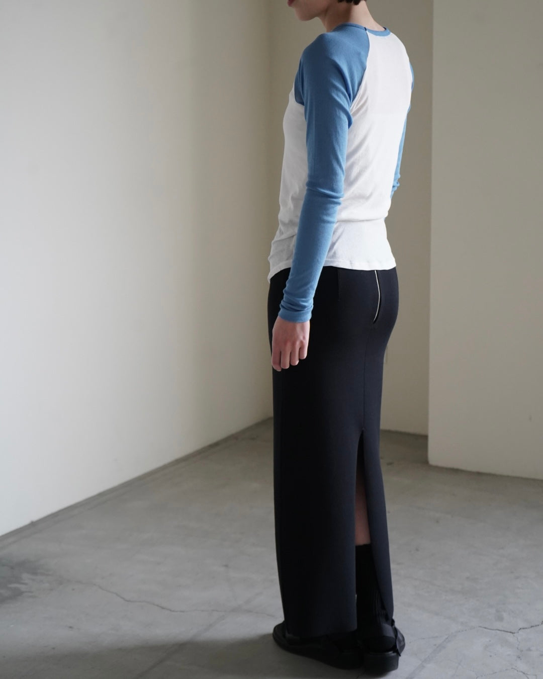 DOUBLE FACED SILK COTTON KNIT SKIRT