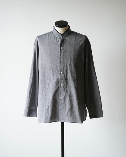 LIGHT SEERSUKER HANDMADE FRINGE MAO COLLAR SHIRT