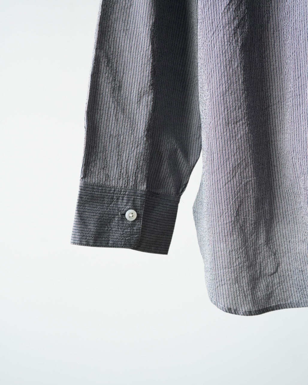 LIGHT SEERSUKER HANDMADE FRINGE MAO COLLAR SHIRT