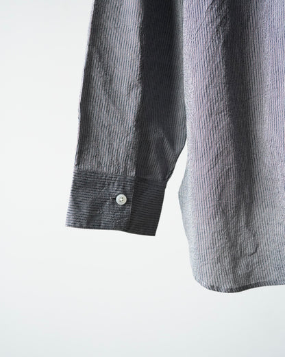 LIGHT SEERSUKER HANDMADE FRINGE MAO COLLAR SHIRT