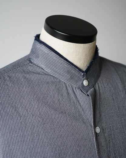 LIGHT SEERSUKER HANDMADE FRINGE MAO COLLAR SHIRT