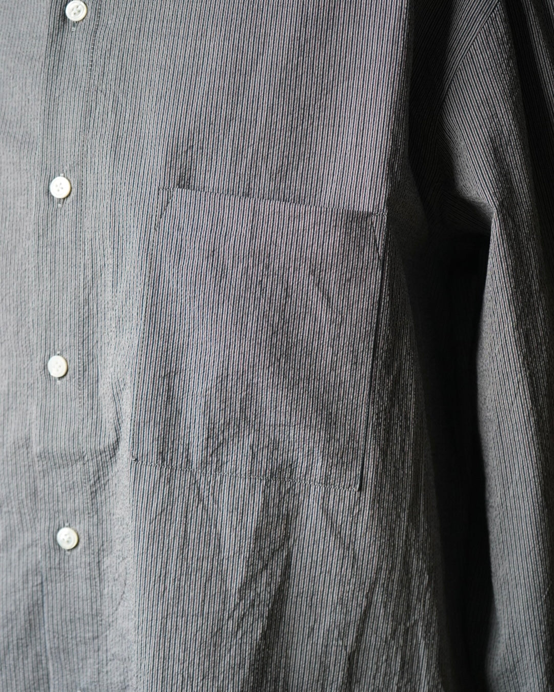 LIGHT SEERSUKER HANDMADE FRINGE MAO COLLAR SHIRT