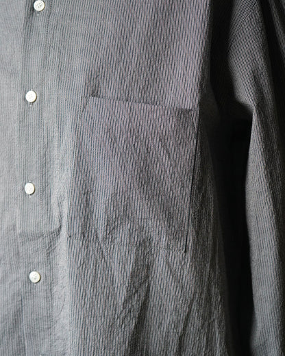 LIGHT SEERSUKER HANDMADE FRINGE MAO COLLAR SHIRT