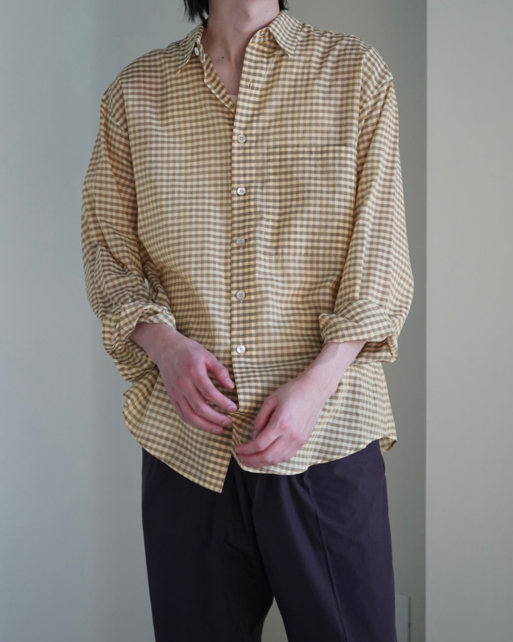 AIRY LIGHT COTTON CHECK BIG SHIRT