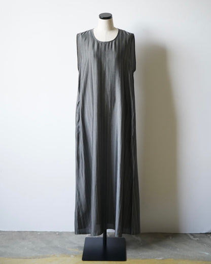 CUPRO PINSTRIPES ROUND NECK LONG DRESS (IDEAL Exclusive)