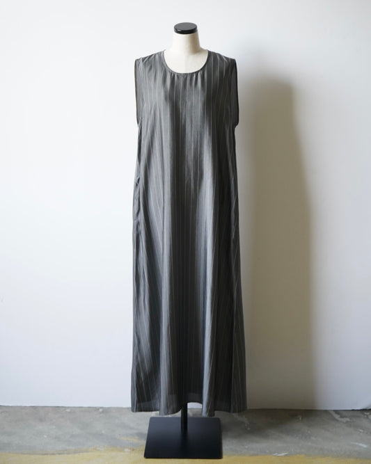CUPRO PINSTRIPES ROUND NECK LONG DRESS (IDEAL Exclusive)