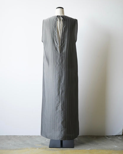 CUPRO PINSTRIPES ROUND NECK LONG DRESS (IDEAL Exclusive)