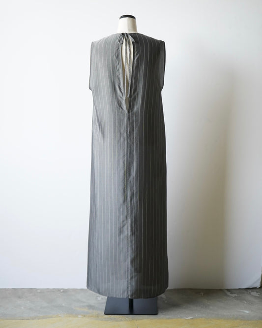 CUPRO PINSTRIPES ROUND NECK LONG DRESS (IDEAL Exclusive)