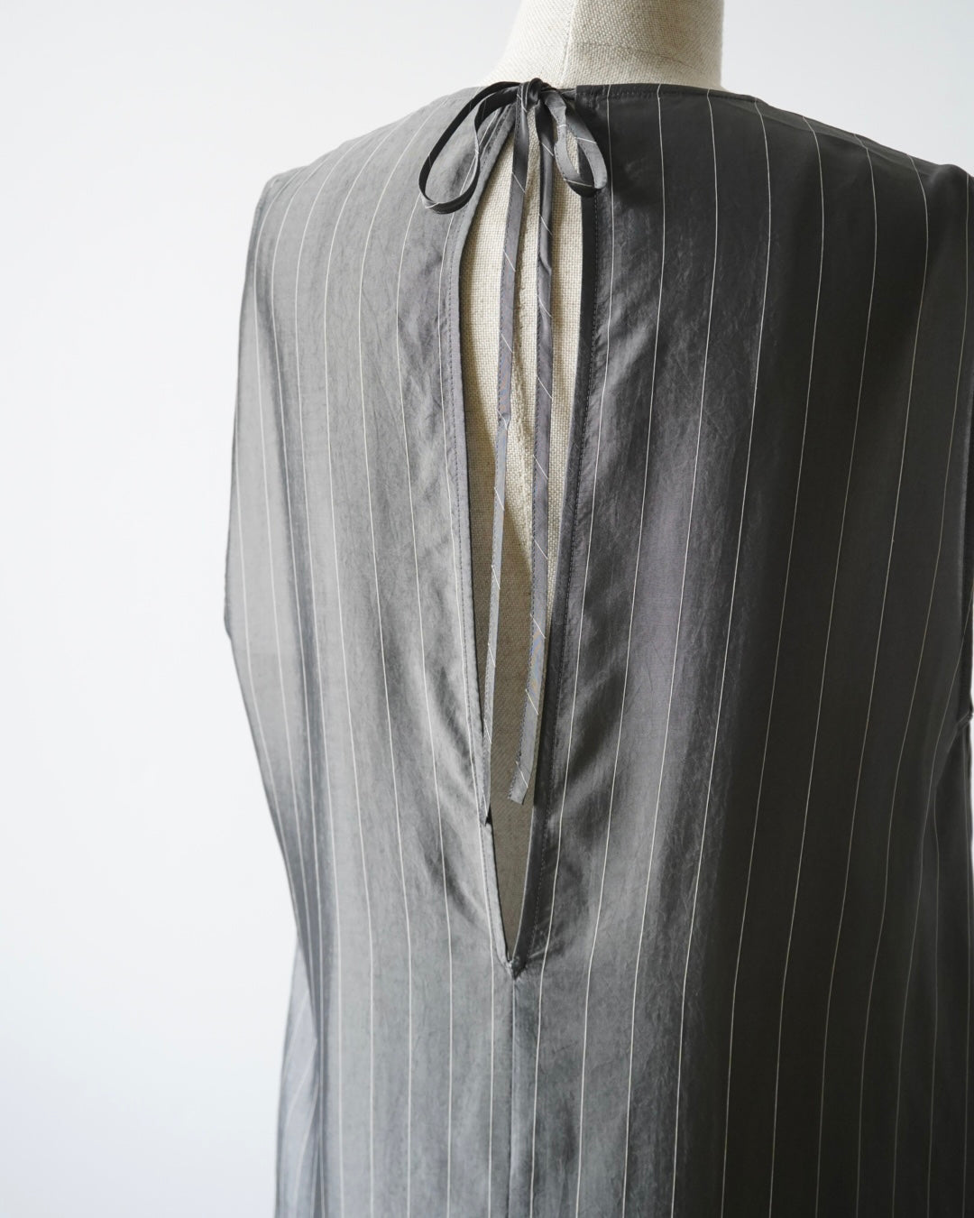 CUPRO PINSTRIPES ROUND NECK LONG DRESS (IDEAL Exclusive)