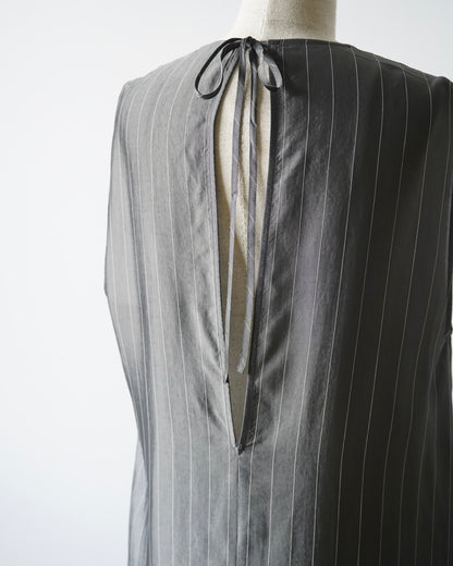 CUPRO PINSTRIPES ROUND NECK LONG DRESS (IDEAL Exclusive)