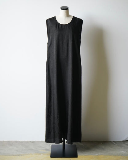 WRINKLED TWILL ROUND NECK LONG DRESS