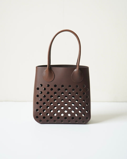 CALF LEATHER POLKA DOTS SQUARED HANDBAG