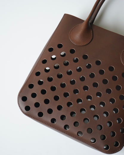 CALF LEATHER POLKA DOTS SQUARED HANDBAG