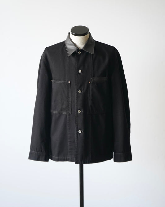 WORKWEAR OVERSHIRT WITH LEATHER COLLAR