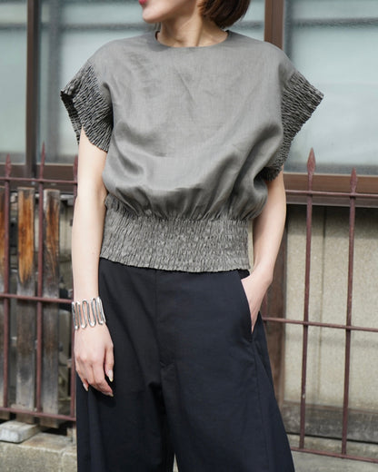 LINEN SHIRRED BLOUSE