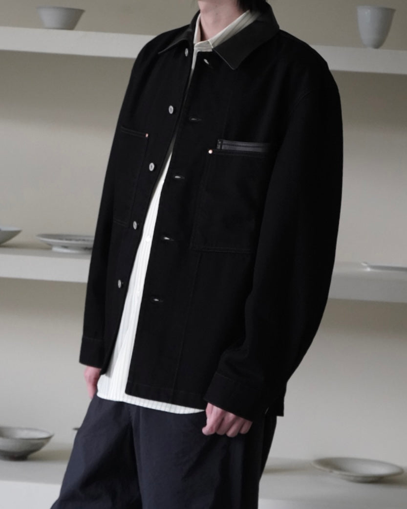WORKWEAR OVERSHIRT WITH LEATHER COLLAR