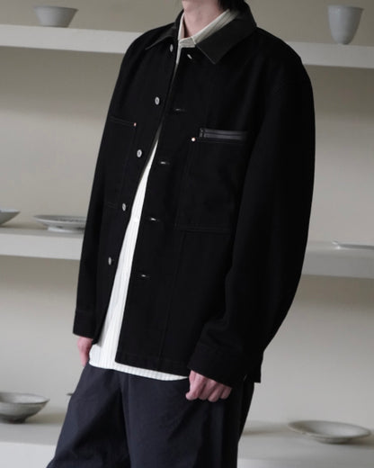 WORKWEAR OVERSHIRT WITH LEATHER COLLAR