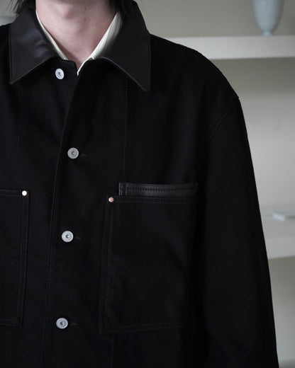 WORKWEAR OVERSHIRT WITH LEATHER COLLAR