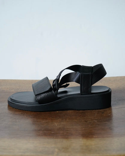 Sandals with Velcro Straps(wide belt) in Grain Leather