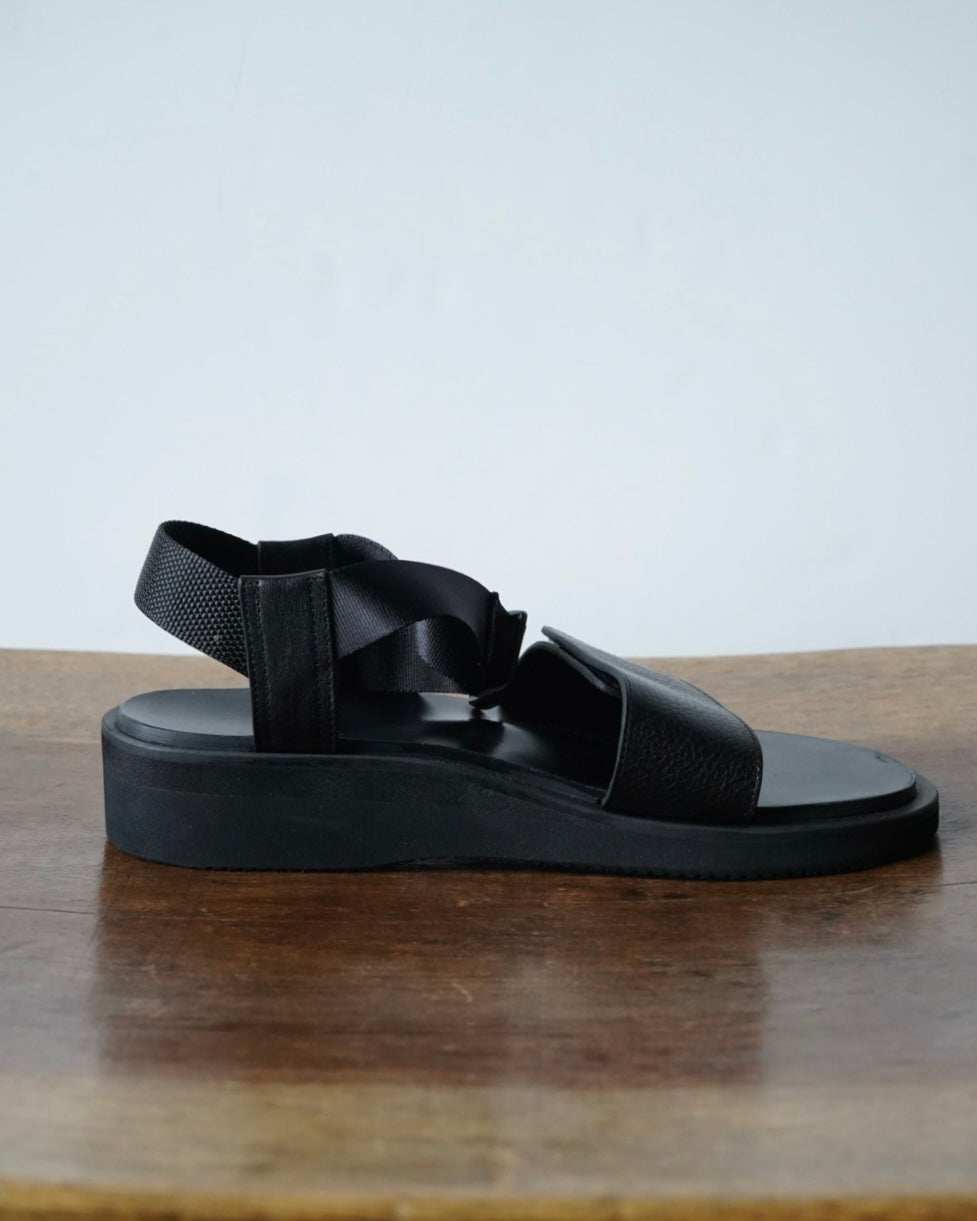 Sandals with Velcro Straps(wide belt) in Grain Leather