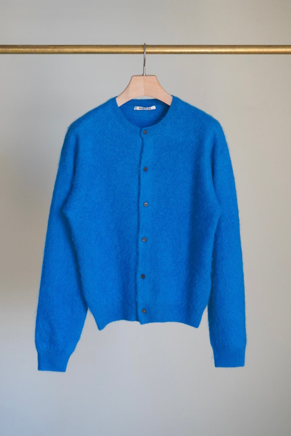 GARMENT-DYED BABY ALPACA FUR KNIT CREW-NECK CARDIGAN