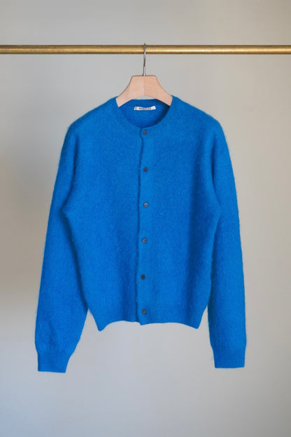 GARMENT-DYED BABY ALPACA FUR KNIT CREW-NECK CARDIGAN