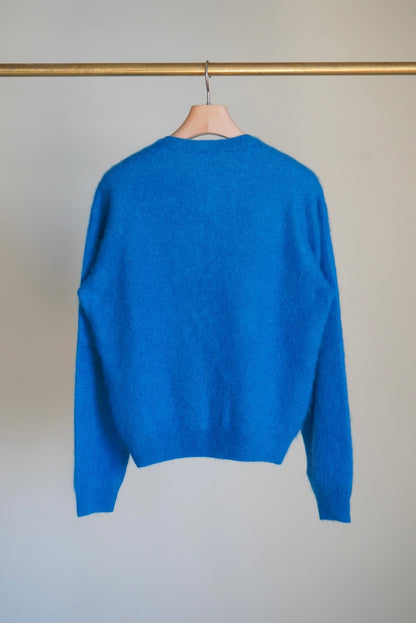 GARMENT-DYED BABY ALPACA FUR KNIT CREW-NECK CARDIGAN