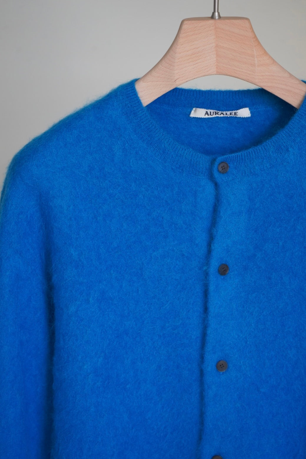 GARMENT-DYED BABY ALPACA FUR KNIT CREW-NECK CARDIGAN