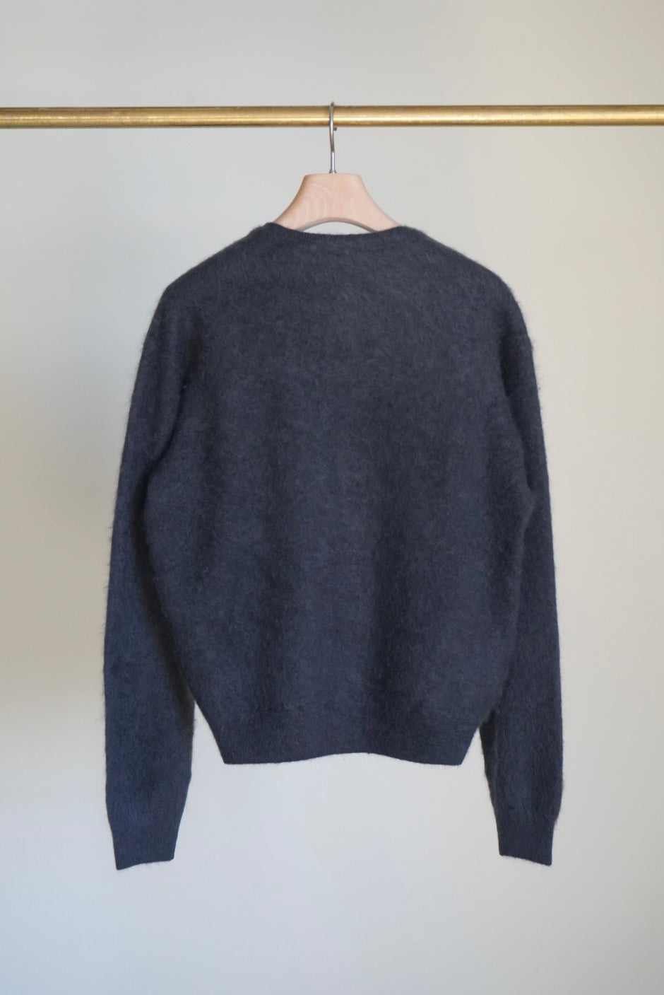 GARMENT-DYED BABY ALPACA FUR KNIT CREW-NECK CARDIGAN
