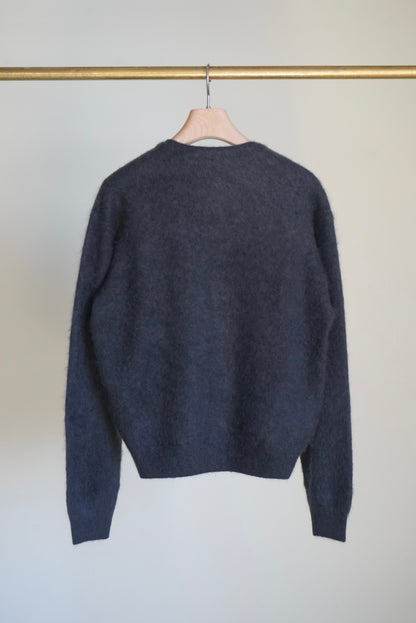 GARMENT-DYED BABY ALPACA FUR KNIT CREW-NECK CARDIGAN