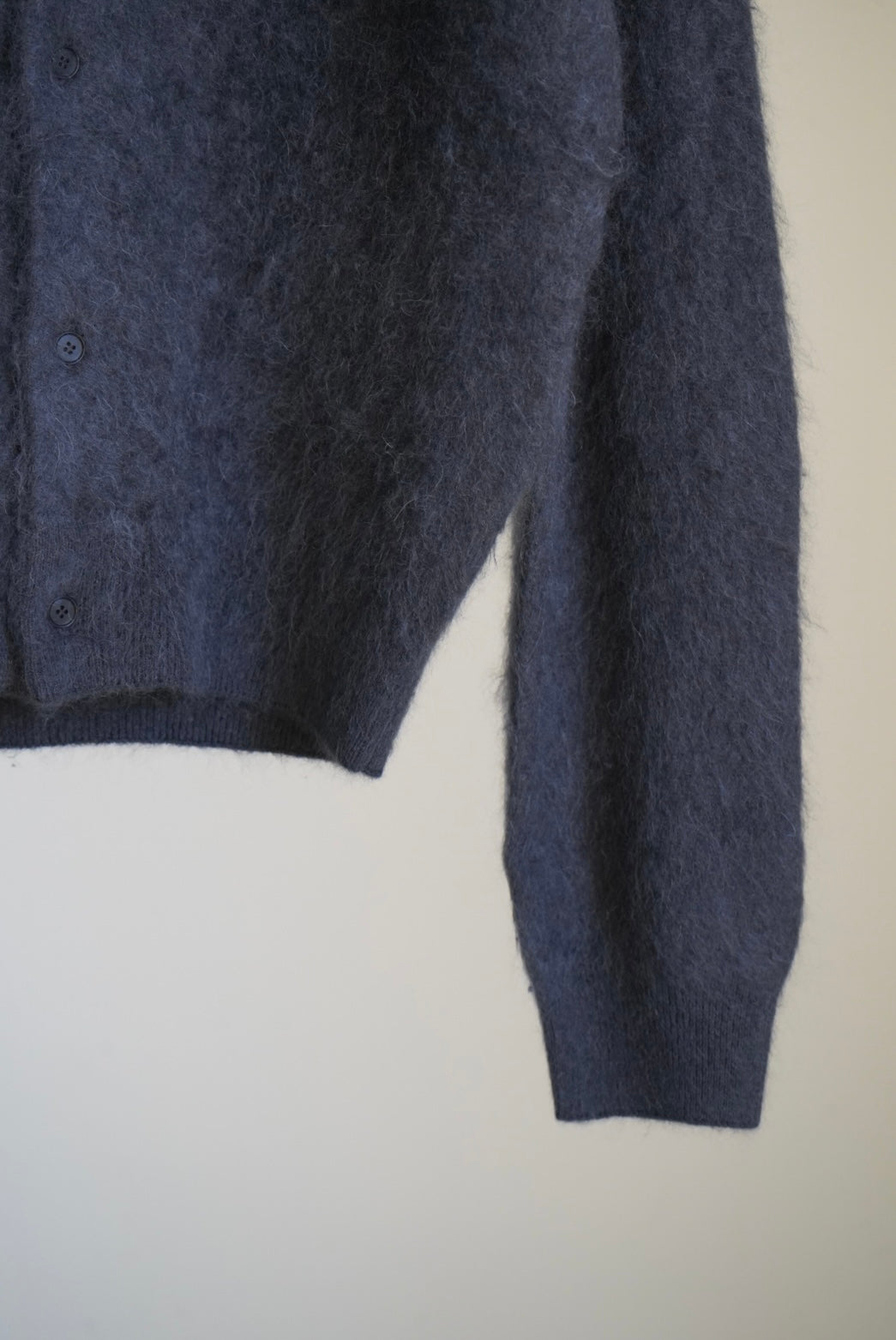 GARMENT-DYED BABY ALPACA FUR KNIT CREW-NECK CARDIGAN