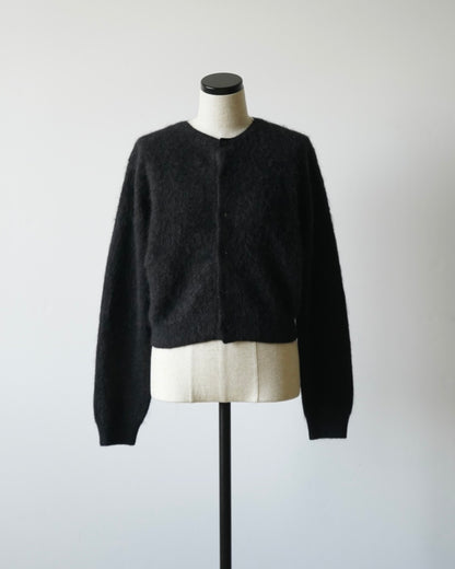 GARMENT-DYED BABY ALPACA FUR KNIT CREW-NECK CARDIGAN