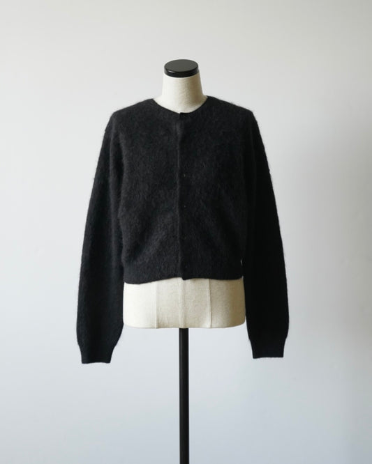 GARMENT-DYED BABY ALPACA FUR KNIT CREW-NECK CARDIGAN