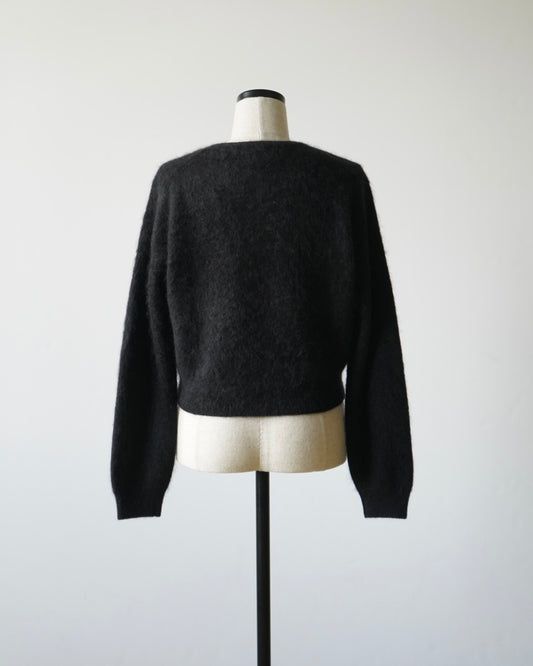 GARMENT-DYED BABY ALPACA FUR KNIT CREW-NECK CARDIGAN