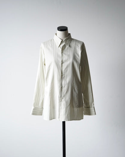 COTTON SILK STRIPE DOUBLE-CUFF SHIRT