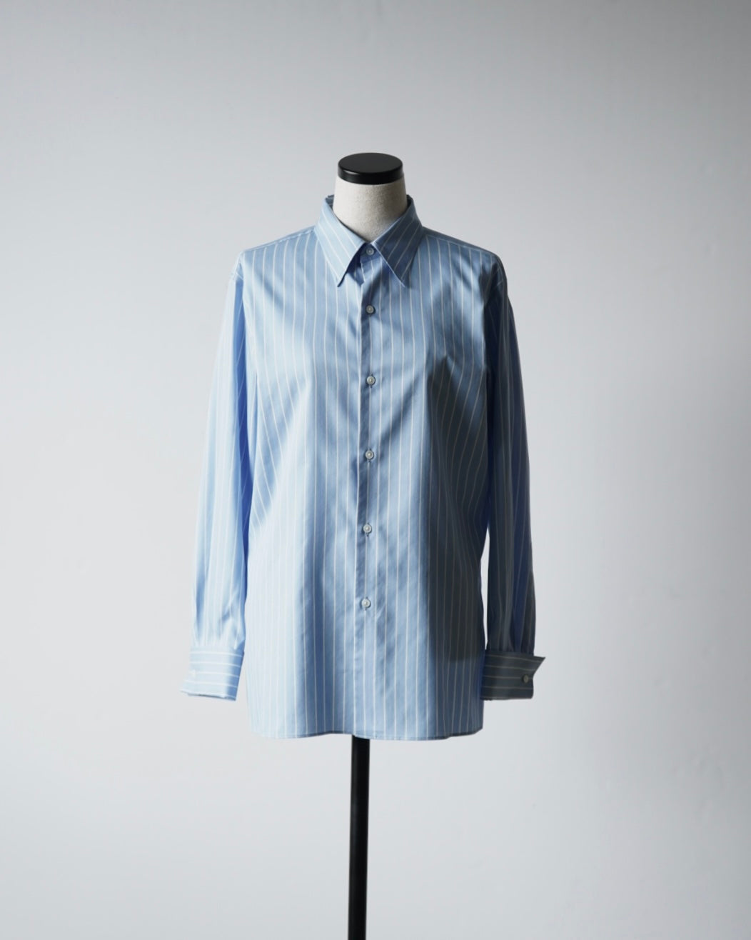 COTTON SILK STRIPE DOUBLE-CUFF SHIRT