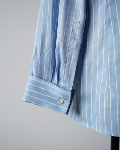 COTTON SILK STRIPE DOUBLE-CUFF SHIRT