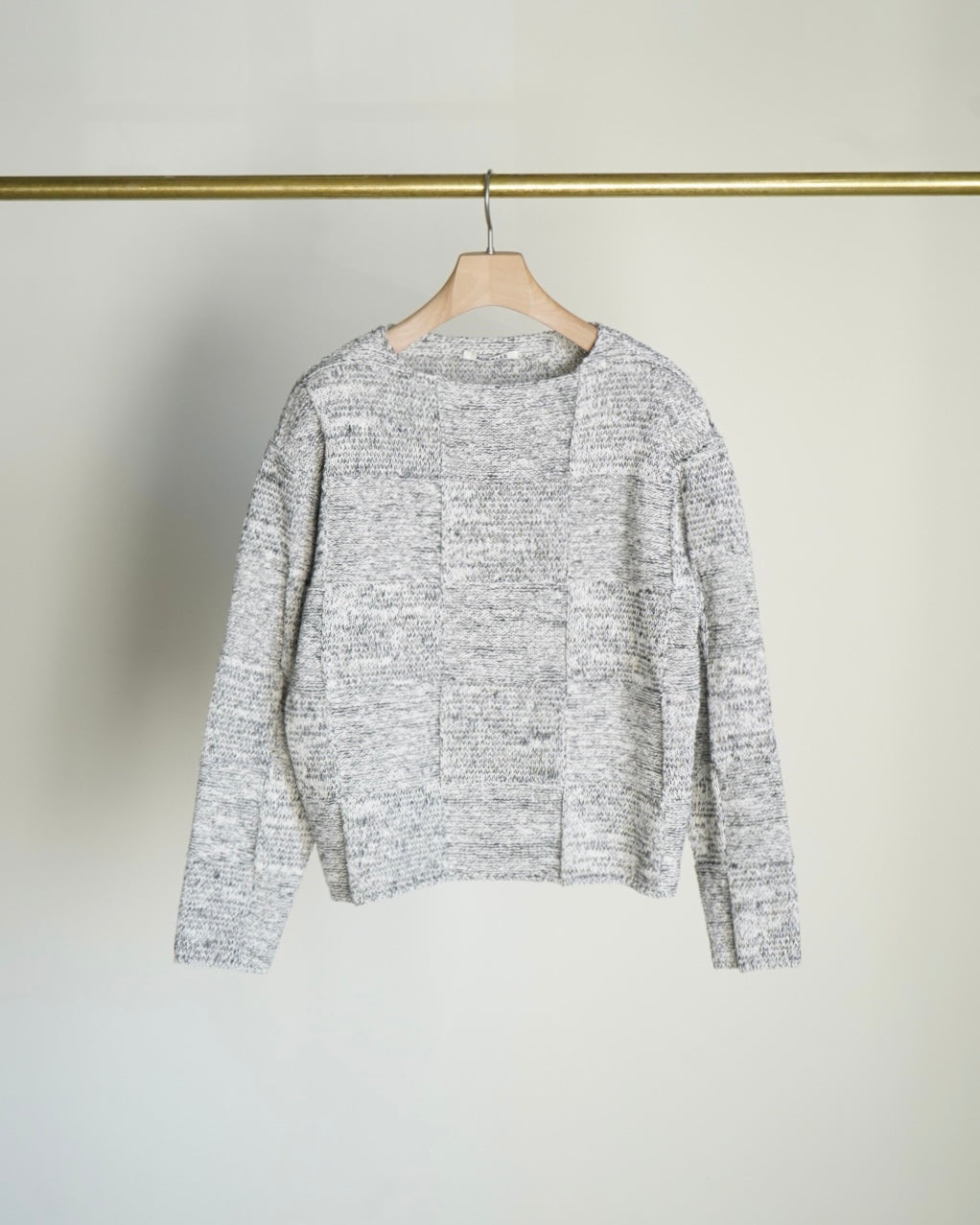 STRUCTURED COTTON LINEN PANEL KNIT BOAT NECK P/O
