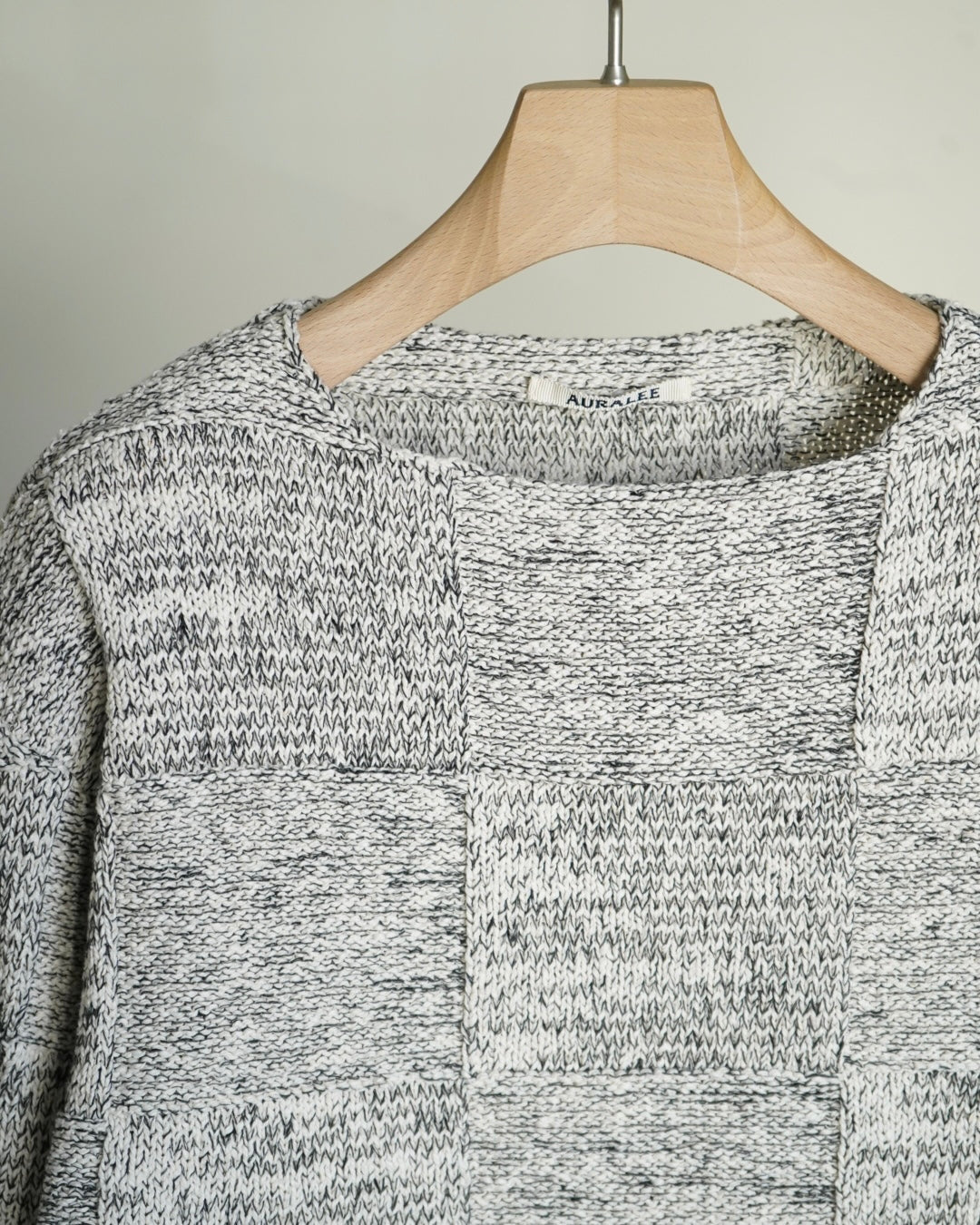 STRUCTURED COTTON LINEN PANEL KNIT BOAT NECK P/O