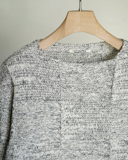 STRUCTURED COTTON LINEN PANEL KNIT BOAT NECK P/O