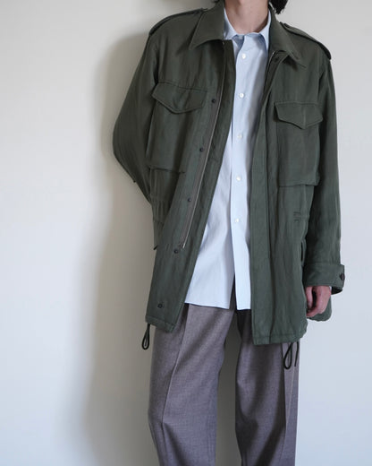 BRUSHED SILK LINEN SATIN PADDED MILITARY BLOUSON