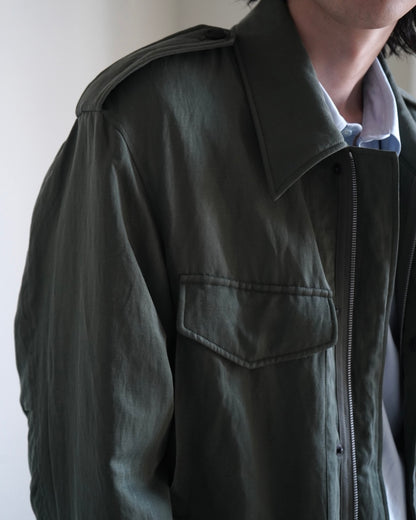BRUSHED SILK LINEN SATIN PADDED MILITARY BLOUSON
