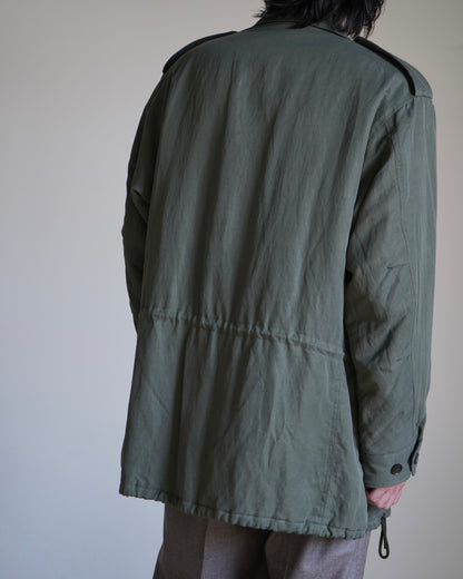BRUSHED SILK LINEN SATIN PADDED MILITARY BLOUSON