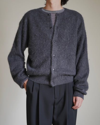 GARMENT-DYED BABY ALPACA FUR KNIT CREW-NECK CARDIGAN