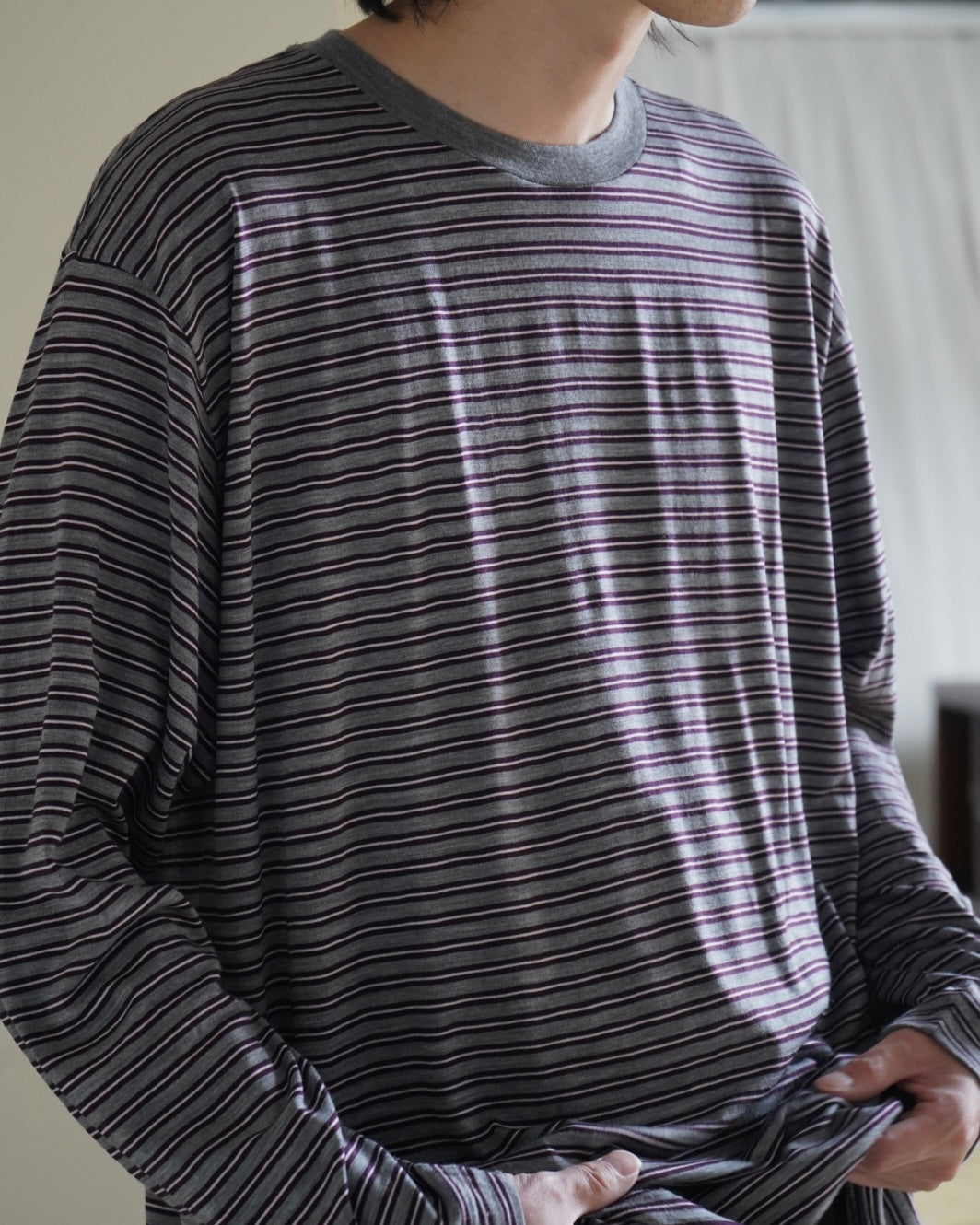 SOFT SMOOTH WOOL STRIPE JERSEY L/S TEE