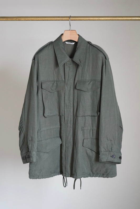 BRUSHED SILK LINEN SATIN PADDED MILITARY BLOUSON